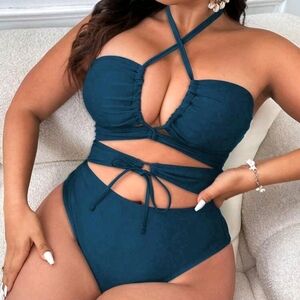 SHEIN Teal Cross Halter Bikini